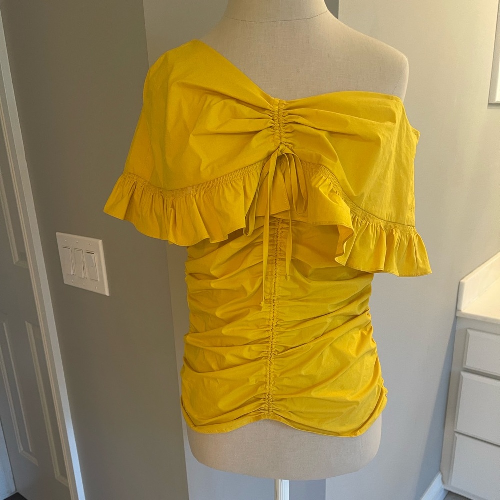 SEA Livia Yellow Ruched Ruffle Off Shoulder Blouse NWOT